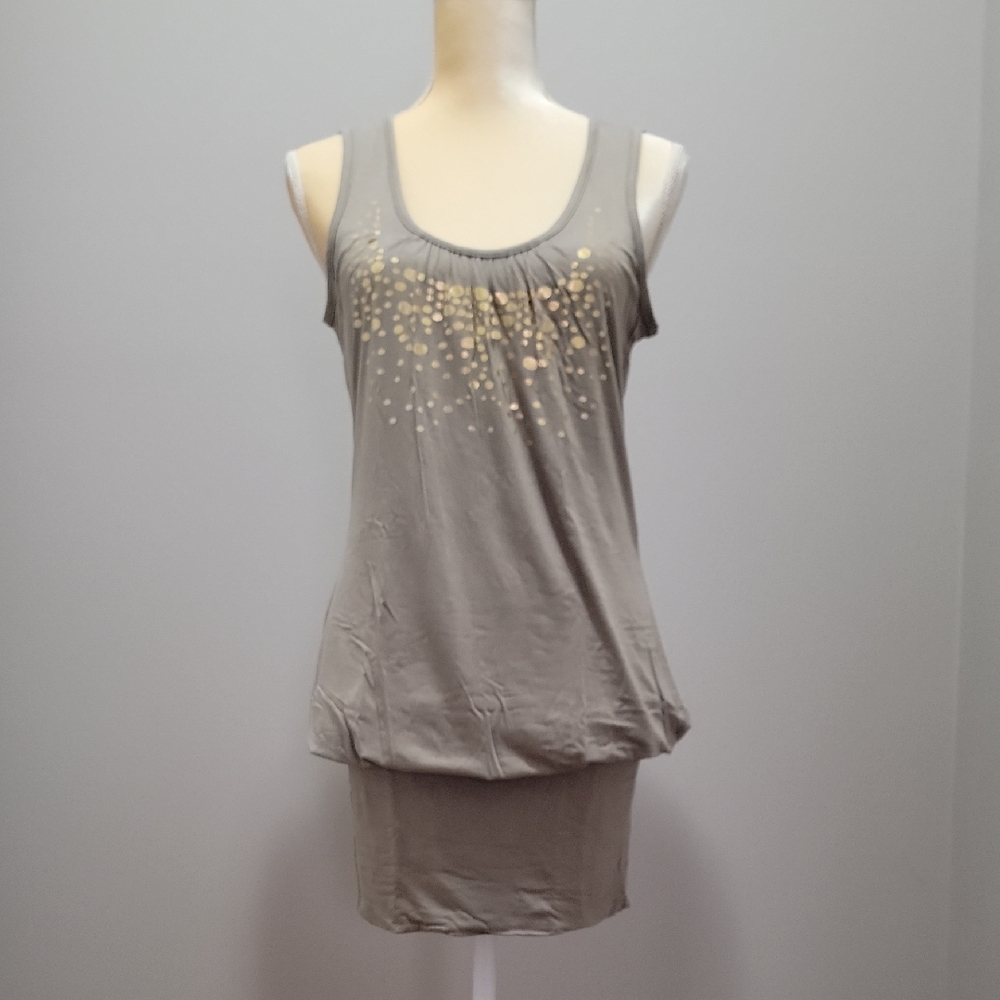 Tank Top Dress with Gold Dot Accent Beige Sz S